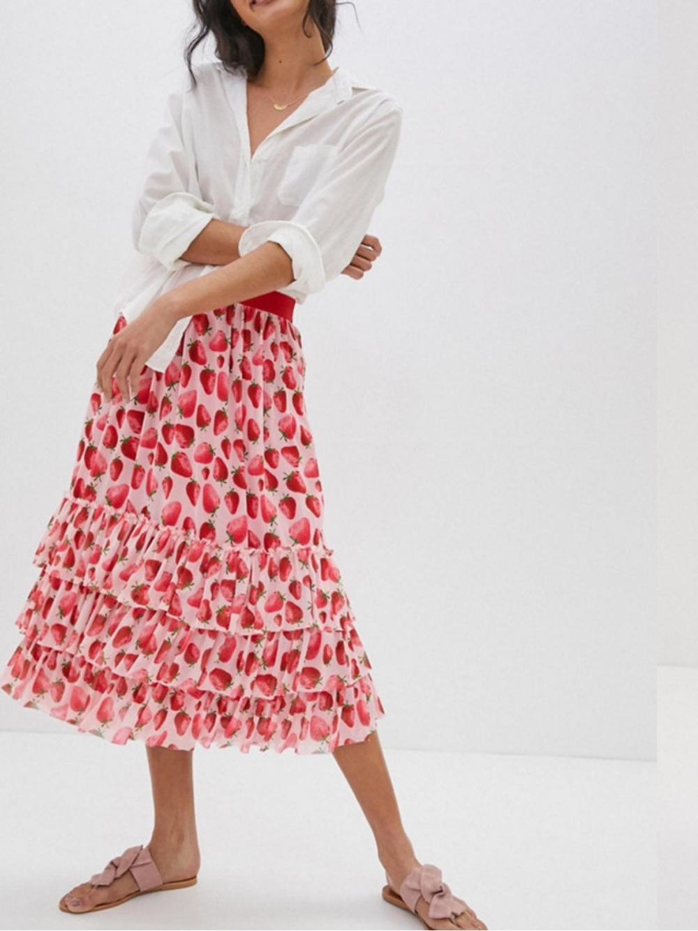 Anthropologie Eva Franco Strawberry Tiered Midi Skirt